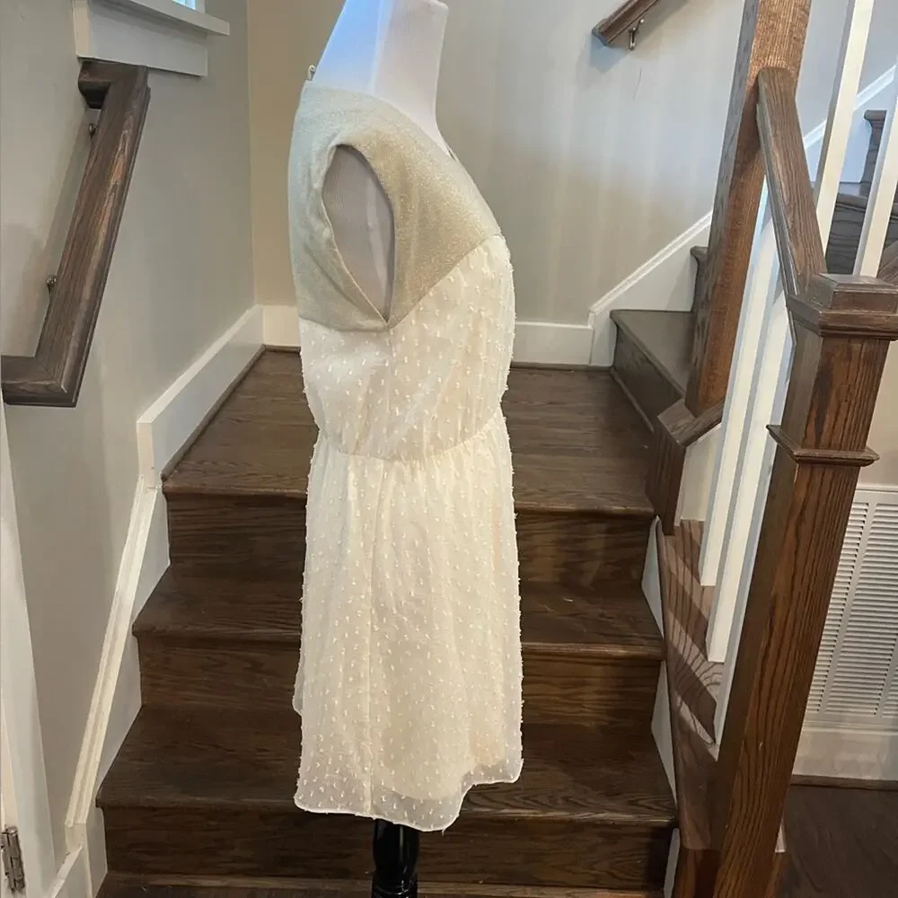 Needle & Thread Ivory Swiss Dot Shimmer Sleeveless Fit & Flare Dress Medium